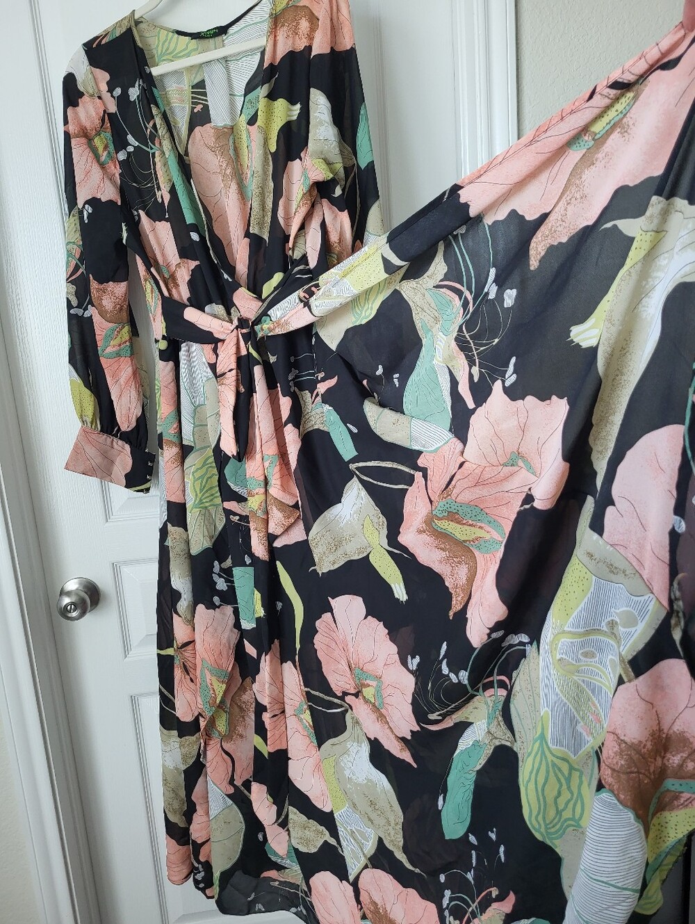 Xtaren Black Chiffon Maxi Dress with Pink & Green Floral Print - Picture 7 of 8